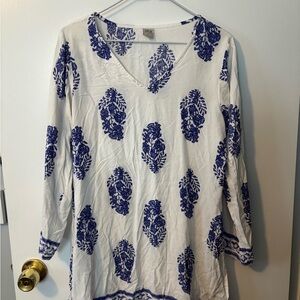 Devi Brand Women's White and Blue Tunic Bachelorette Vibes Beach Core